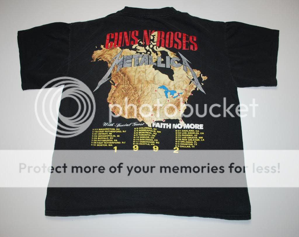   METALLICA WITH SPECIAL GUESTS FAITH NO MORE SHIRT 1990S 1992 L  