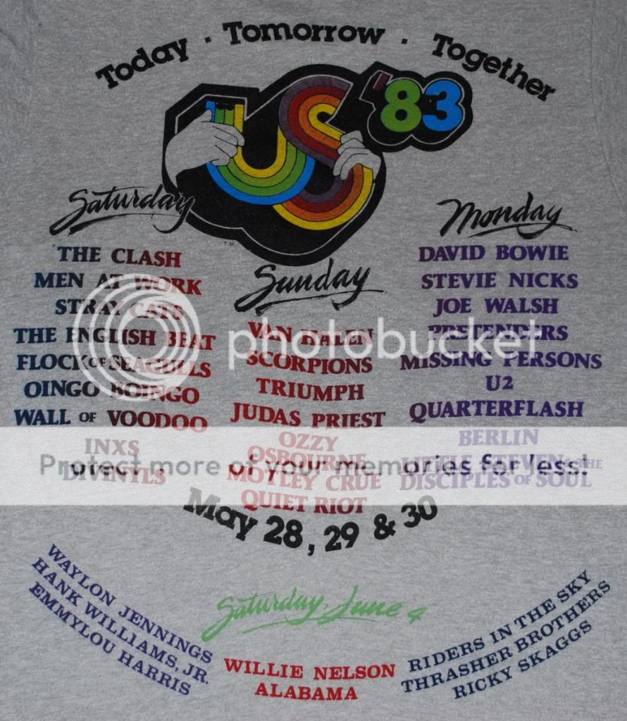 VINTAGE US FESTIVAL T  SHIRT 1983 CLASH MOTLEY CRUE M  